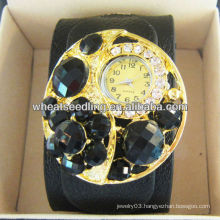Exaggerated Luxury Fashion Leather Rhinestone Wrist Watches For Women WW44